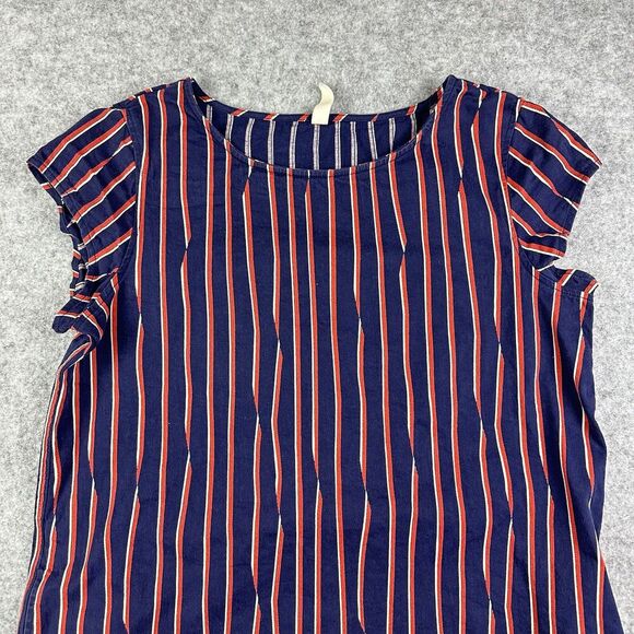 Hanna Andersson Dress Womens L Blue Stripe Shift Stretch Cap Sleeves Pockets - Picture 2 of 15